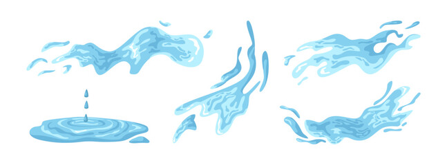 Aufkleber - Set of water splashes, falling aqua drops, sea or ocean waves. Vector isolated rainwater motion effects. Nature object spatters, sputters and splashdowns. Clean liquid movement and dynamism
