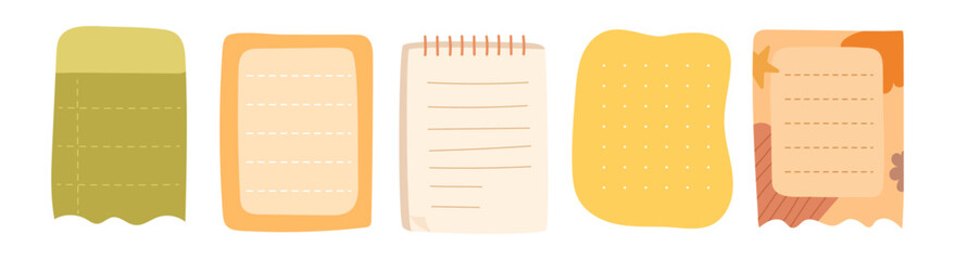 Aufkleber - Blank pages of notebook or diary with different pattern print, isolated set of notepads with spiral binder. Vector stationery for school, office or university. Sketchbook or worksheet, empty organizer