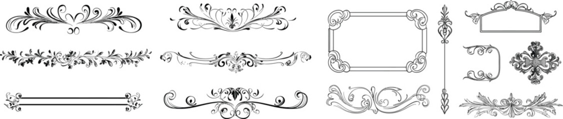 Wall Mural - Vintage styled line decorative frames. Swirly filigree frame with Victorian flourishes.