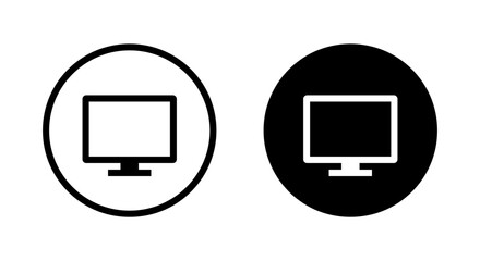 Poster - Monitor computer icon on black circle. Display pc desktop sign symbol