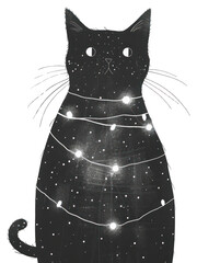 Poster - PNG Cat wrapped in fairy lights