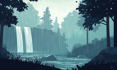 Sticker - Raining Day at the Waterfall