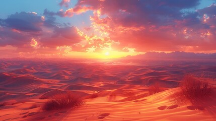 Wall Mural - Sunset over the desert dunes