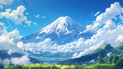 Wall Mural - Majestic Mountain Landscape with Fluffy Clouds