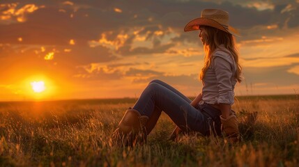 Poster - Cowgirl at Sunset