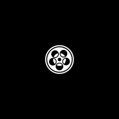 Sticker - Film reel icon isolated on dark background