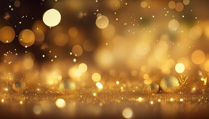 Poster - Glitter Christmas Background with golden Bokeh lights. Xmas defocused pattern