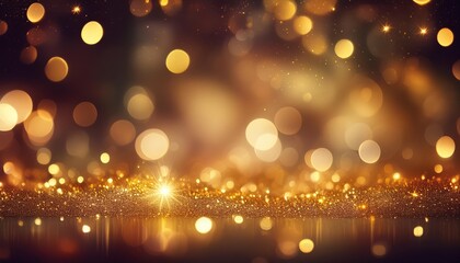 Sticker - Glitter Christmas Background with golden Bokeh lights. Xmas defocused pattern