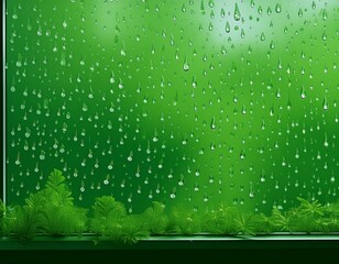 Sticker - green wet background . raindrops for overlaying on a window, weather, background drops of rain water on a glass transparent