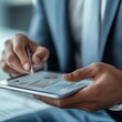 © Ninat - A close-up of a business executive analyzing a financial data report on a tablet, with graphs and metrics clearly visible, serious, informed