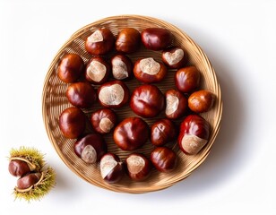 Wall Mural - Horse Chestnut isolated on white background. Autumn concept with Chestnut Top view. Flat lay..