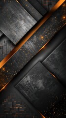 Textured black and orange abstract design combines geometric shapes and luminous accents for a modern artistic look