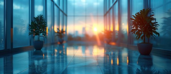 Poster - Modern Office Lobby with Sunset View