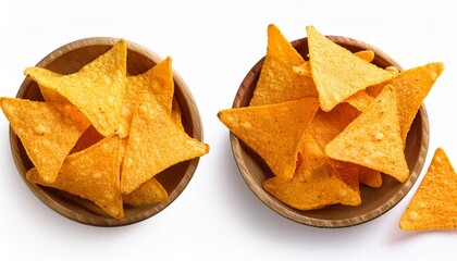 Wall Mural - Nachos chips isolated on white background. Crispy chips Top view. Flat lay. Creative food layout.