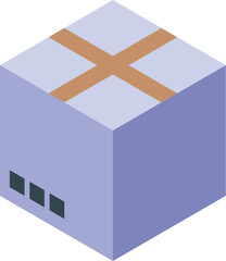 Poster - Purple cardboard box sealed with brown packaging tape, ready for shipping