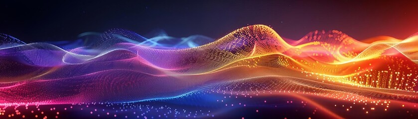 Poster - dynamic abstract image featuring colorful waves of light on a dark background. perfect for technolog