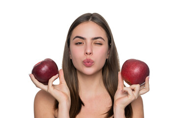 Woman eating healthy food. Detox diet. Natural organic fresh apple. Healthy lifestyle and health. Diet and beauty. Detox. Young girl with apple fruit. Vitamin and dieting. Lunch break