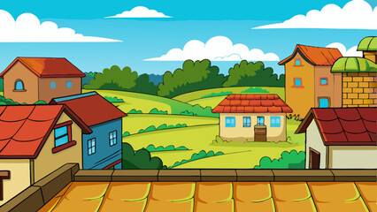 Wall Mural - make a village road cartoon background vector art illustration