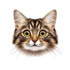 Adorable illustrated cat face featuring detailed fur and expressive eyes, perfect for pet lovers and animal enthusiasts. isolated on a transparent background.