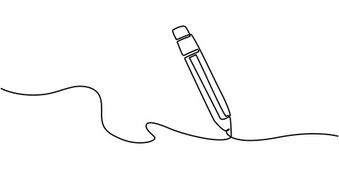 Poster - pencil sketch , line drawing style on white background,vector design, Continuous line drawing of pencil icon. Pencil linear icon. One line drawing background. Vector illustration. Pencil continuous.