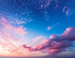 Wall Mural - Beautiful Panorama of bright sky and clouds at morning background. Sky pink and blue colors.