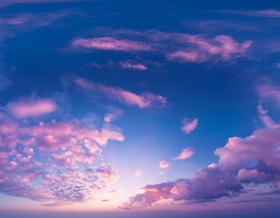 Wall Mural - Beautiful Panorama of bright sky and clouds at morning background. Sky pink and blue colors.