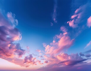 Wall Mural - Beautiful Panorama of bright sky and clouds at morning background. Sky pink and blue colors.