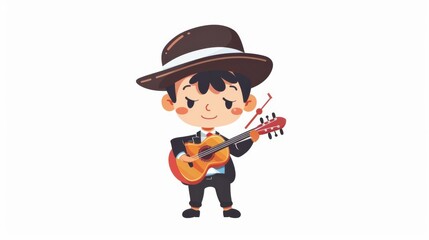 Chibi musician, occupation character, flat design illustration, musical, isolated on white background