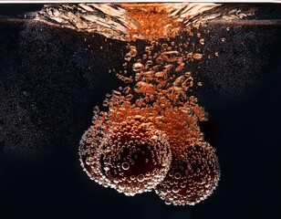 Wall Mural - effervescent cola explosion underwater dark bubbles rising against inky background dynamic liquid te
