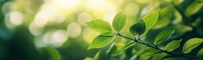 Canvas Print - A panoramic view of a young linden tree branch.