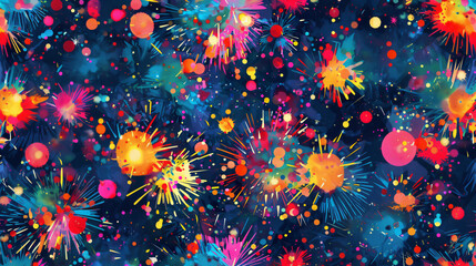 Poster - Colorful paint splattering on dark blue background creating abstract design