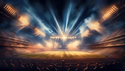 Wall Mural - epic stadium atmosphere brilliant floodlights piercing through billowing smoke creating dramatic lig