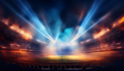 Wall Mural - epic stadium atmosphere brilliant floodlights piercing through billowing smoke creating dramatic lig