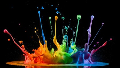 Wall Mural - explosive paint splash frozen in time vibrant rainbow colors bursting against stark black background
