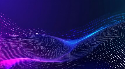 Poster - An abstract background of moving dots and an abstract wave. An abstract musical stream of sounds. A 3D rendering.