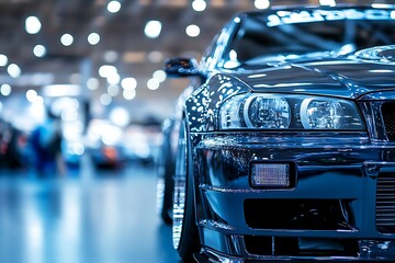 Wall Mural - Close-up of a Black Sports Car at an Auto Show