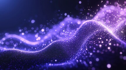 Poster - Background of abstract digital data. Wave with moving dots. Sound stream. Three-dimensional rendering.