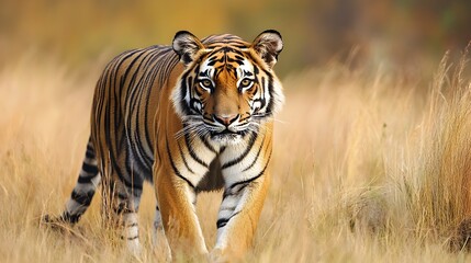  Majestic Tiger Prowling in Lush Savanna Grassland Habitat