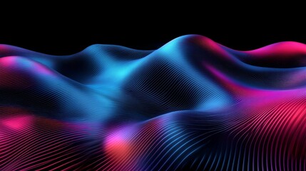 Poster - 3D rendering of colorful neon wavy lines glowing in the dark. Modern simple wallpaper.