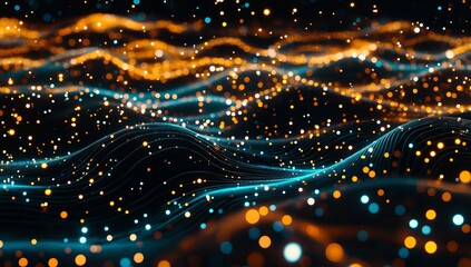 Poster - Based on stock data, wires and glowing particles.