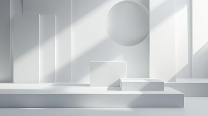 Poster - modern minimalist studio space with geometric shapes and soft natural lighting during the afternoon