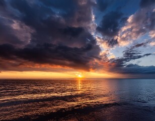 Wall Mural - gorgeous panorama view of the dark overcast sky. dramatic vibrant morning scene at sunrise .