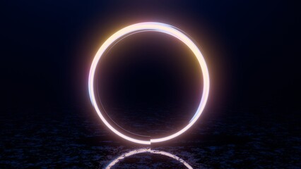 Poster - Glowing Neon Ring with Reflection on Dark Surface