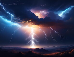 Wall Mural - intense electric arc illuminates stormy night sky jagged bolt striking inky darkness dramatic contra
