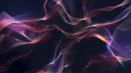 Aufkleber - Vibrant particles and flowing lines on dark background symbolize energy flow, communication, music, and social media