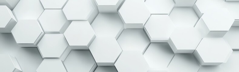 Poster - Background with white hexagons or abstract futuristic geometric backdrop or wallpaper with copyspace for text is available in widescreen formats