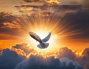 Wall Mural - radiant dove descending amidst swirling flames and light symbolizing the holy spirit ethereal atmosp
