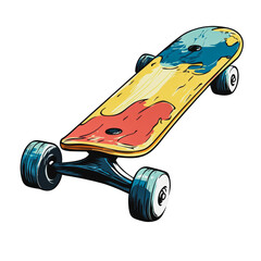 PNG Colorful skateboard resting on a white surface