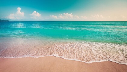 Wall Mural - Retro Pastel Beach and sea. Tranquility of turquoise water.