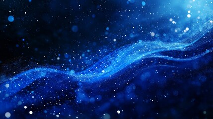 Poster - Abstract futuristic background with particles wave. Waves with connected lines and dots on a dark background.